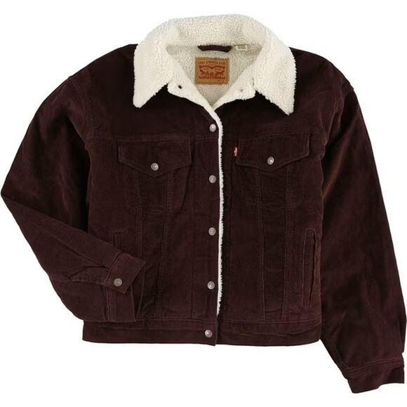 Levi's Jackets & Blazers - NWT Levi's Women's 90'S Corduroy Sherpa Trucker Jacket Burgundy Large Western